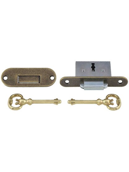 Polished Steel Round Cornered Roll-Top Desk or Chest Lock in Antique Brass.
